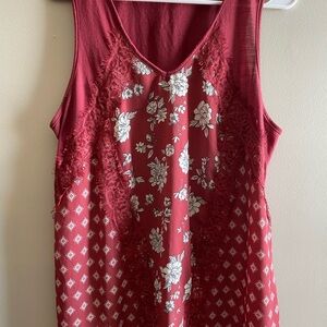 Maurices Burgundy Floral Tank Top with Lace Detail
